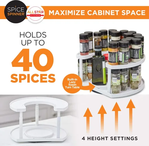 Vista 2 de Allstar Innovations Organizador de especias con dos niveles y soporte que ahorra espacio, mantiene todo ordenado y al alcance con mesas giratorias