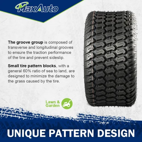 Vista 4 de MaxAuto 16x7.50-8 16x7.5x8 Neumático para cortacésped Turf Saver 4 capas, juego de 2