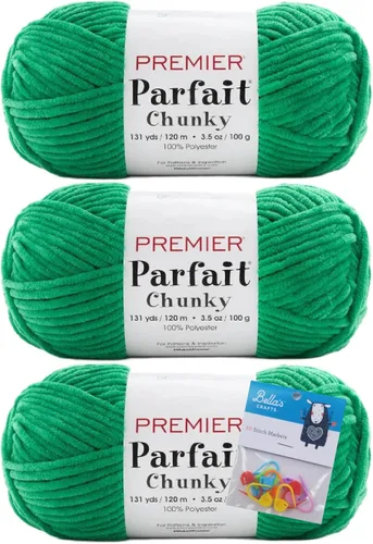 Vista 20 de Premier Yarns Parfait - Paquete de 3 unidades de felpilla gruesa de 3.5 onzas, peso supervoluminoso, paquete de 3 unidades con soportes para punto