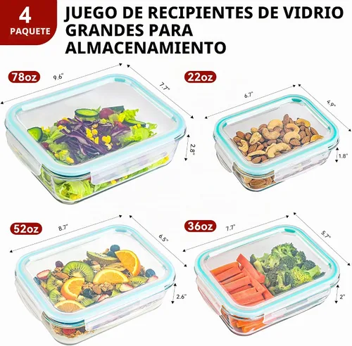 Vista 7 de GEHE Paquete de 4 recipientes grandes de almacenamiento de vidrio con tapas herméticas, recipientes de almacenamiento de alimentos de 78/52/36/22