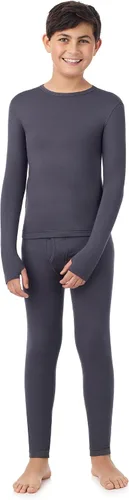 Vista 9 de Cuddl Duds Conjunto térmico con forro polar pesado para clima frío para niños, camisa de manga larga y leggings, pantalones largos para niños Negro