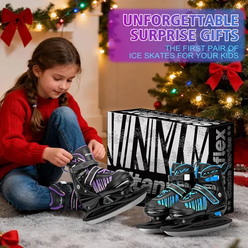 Vista 6 de Patines de hielo ajustables para niños y niñas, patines de hockey sobre hielo para principiantes de 4 a 12 años, zapatos de patinaje sobre hielo