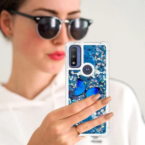 Vista 6 de Funda para Moto G Play 2023, Moto G Pure/G Power 2022 con protector de pantalla, para mujeres y niñas, con purpurina líquida, flotante, linda funda