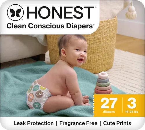 Vista 22 de The Honest Company Comfort Dry Pañales desechables para piel sensible, hasta 100% a prueba de fugas, hipoalergénicos, sin fragancia, Turtle Time