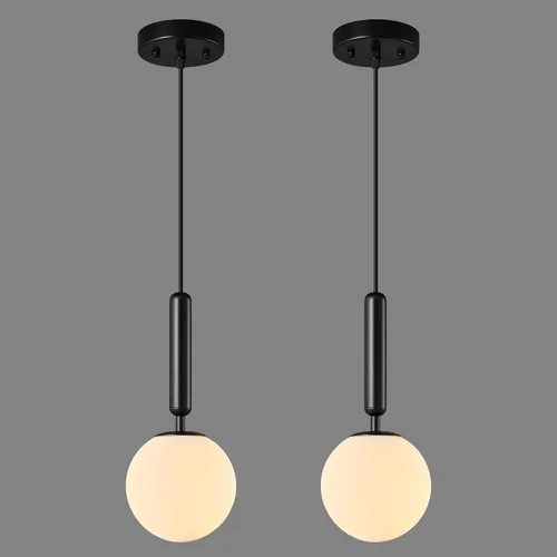 Vista 19 de Lámpara Colgante Negra Moderna Accesorio de Luz Colgante para Isla de Cocina de Mediados de Siglo con Lámpara Colgante de Globo Iluminación Colgante