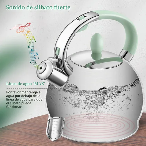Vista 2 de RETTBERG Teteras de té, teteras silbantes de inducción de 2.64 cuartos de galón, teteras de acero inoxidable de grado alimenticio con mango de tacto