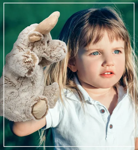 Vista 7 de DolliBu - Marioneta de mano de alce de peluche, súper suave, juguete de alce para niños, marionetas educativas para enseñar animales salvajes
