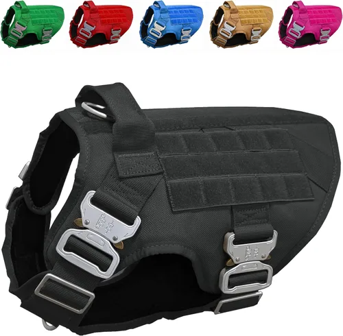 Vista 10 de Arnés táctico para perro con 4 hebillas de metal. Chaleco táctico para perro sin tirones con asa, arnés resistente para perros pequeños, chaleco