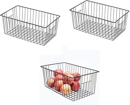 Vista 14 de Canastas organizadoras de almacenamiento de alambre de 16 pulgadas para congelador, cubo de refrigerador para el hogar con asas integradas
