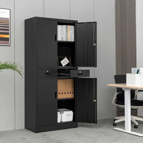 Vista 55 de BESFUR Armarios de almacenamiento de metal con estantes y puertas, armario de almacenamiento con cerradura de 36" de altura para oficina en casa