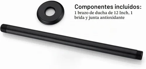 Vista 7 de Brazo de ducha de 12 pulgadas y brida negro mate, brazo de ducha montado en el techo para cabezal de ducha de lluvia