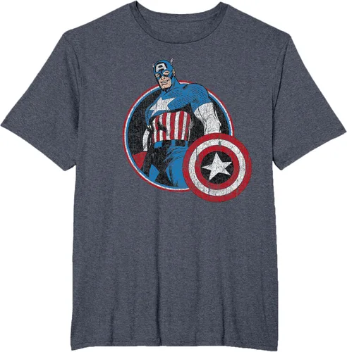 Vista 29 de Marvel Avengers Vintage Capitán América Comic Hero Retrato Camiseta Pequeña Negro