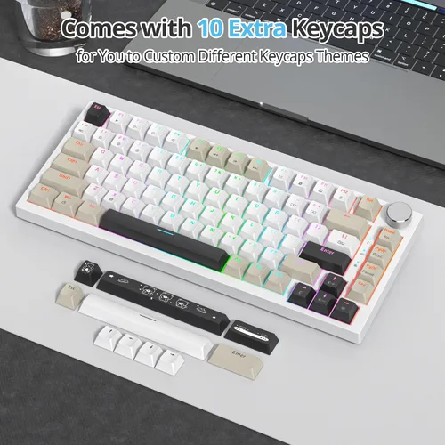 Vista 6 de Junta de teclado 75% montada con almohadillas absorbentes de sonido, teclado mecánico RGB compacto con cable de 82 teclas para juegos, enchufe