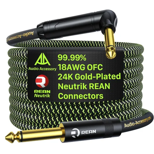 Vista 4 de AA AUDIO ACCESSORY Cable de guitarra serie Pro de 3.3 pies, conector chapado en oro, 18 AWG 99.99% OFC, cable de nailon trenzado de ángulo recto a