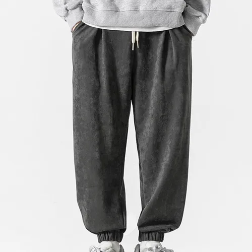 Vista 2 de oelaio Pantalones deportivos de forro polar para hombre, holgados, rectos, chinos, casuales, con cintura elástica, con cordón, pantalones deportivos