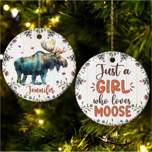 Vista 28 de Hyturtle Adorno de Navidad personalizado para los amantes de los osos, adorno de cerámica con nombre personalizado de Just A Girl Who Loves Bears