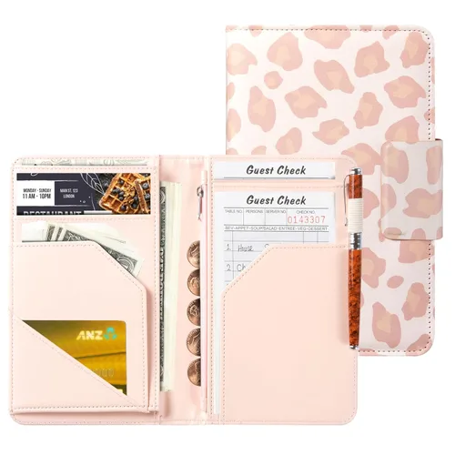 Vista 10 de CoBak Libreta para servidores de alta calidad: organizador de cartera de camarero de 5.12 x 7.91 pulgadas en piel auténtica, con 8 bolsillos