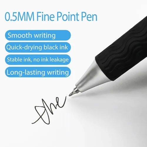 Vista 3 de Bolígrafos de Gel Negros, Paquete de 50 Bolígrafos Negros 0.5mm de Punta Fina, Tinta Negra, Escritura Suave, Bolígrafo de Gel con Clic para Oficina