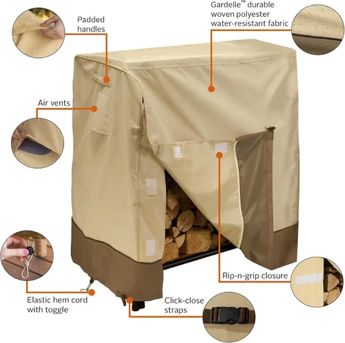 Vista 5 de Classic Accessories Veranda - Cubierta resistente al agua para estante de troncos de 4 pies, fundas para muebles de patio