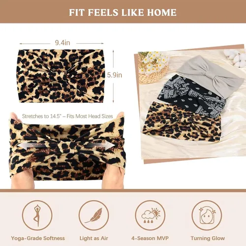 Vista 5 de Awumbuk Diademas anchas para mujeres anudadas antideslizantes bandas para la cabeza suaves diadema turbante accesorios para el cabello boho africano