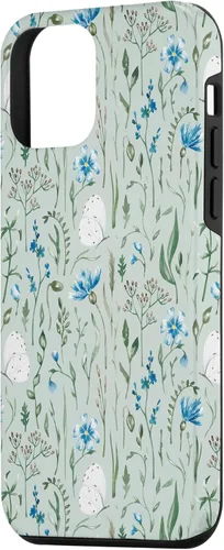 Vista 2 de Funda para iPhone 12 mini Azul y Verde Wildflower Butterfly Meadow Botanical (Sage)