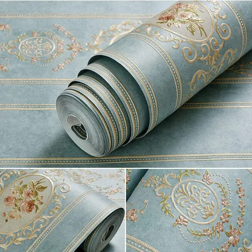 Vista 11 de Q QIHANG - Papel tapiz a rayas con relieve 3D de damasco AB versión AB, color crema B