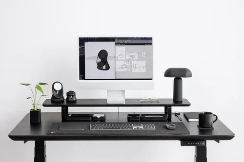 Vista 7 de Oakywood Soporte doble para monitor, hecho a mano en la UE, elevador de madera natural, accesorios para laptop, capacidad de 220 libras, 41.3 x 9