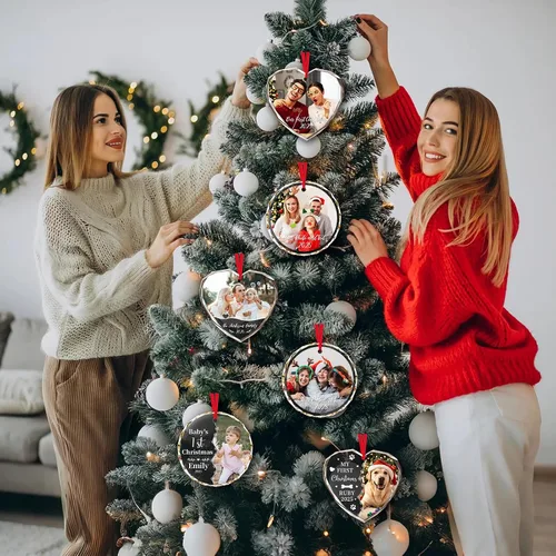 Vista 6 de Adornos de Navidad personalizados 2025 – Decoración de cristal de Navidad personalizada con foto/nombre, adorno colgante de cristal de cristal