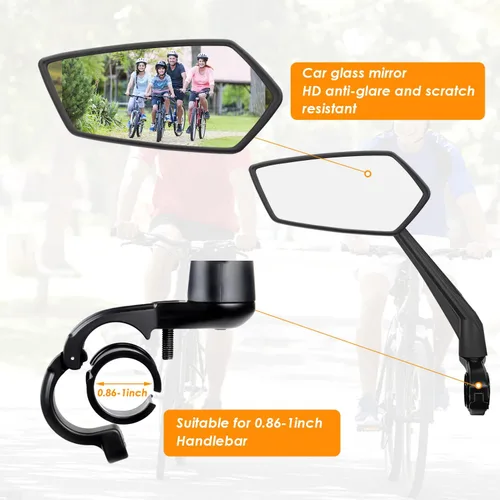 Vista 6 de Arkham Espejo de bicicleta para manillar, espejo retrovisor ajustable de bicicleta giratorio 360, espejo de bicicleta de vidrio HD a prueba