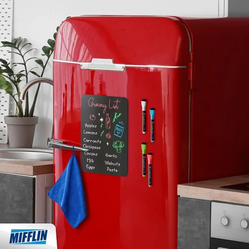 Vista 8 de USA - Hoja magnética negra de borrado en seco para refrigerador (12 x 8), organizador de pizarra para refrigerador resistente a las manchas