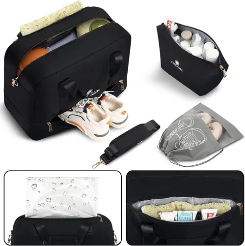 Vista 2 de Bolsas de viaje para mujer, bolsas de fin de semana, bolsa de lona para mujer, A-Negro, Simple y a la moda, Beis