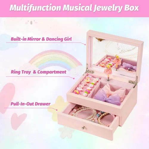 Vista 4 de Miratino Joyero musical de regalo para niñas, joyeros y organizadores de madera con bailarina giratoria, almacenamiento de joyas musicales, regalo