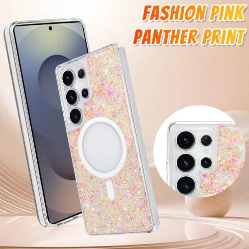 Vista 29 de Bonoma - Funda compatible con Samsung Galaxy S21 Plus, diseño de corazón con purpurina, color rosa Support for MagSafe, Plating Magnetic Case TPU