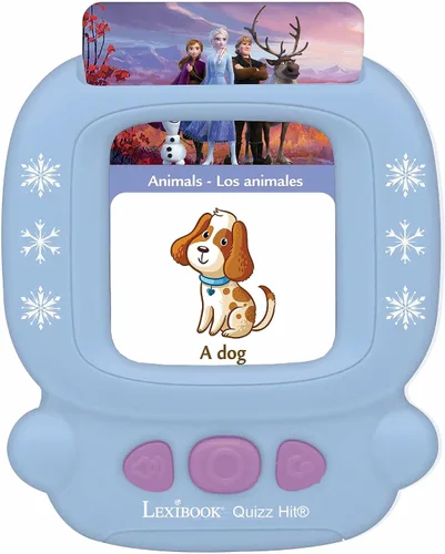 Vista 2 de LEXiBOOK, Frozen, Lector de tarjetas interactivo bilingüe, español/inglés, 150 tarjetas educativas de doble cara, máquina educativa de preguntas