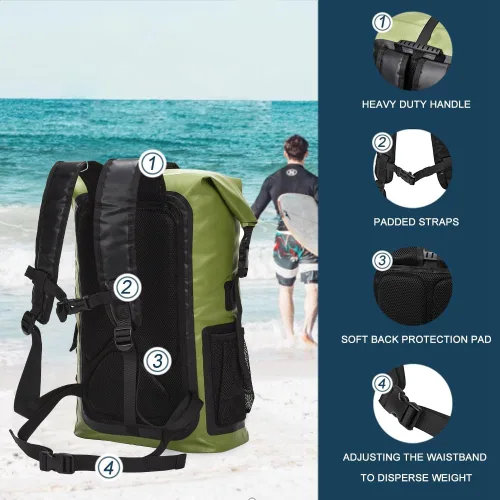 Vista 2 de Blueshyhall Mochila seca impermeable para acampar de viaje al aire libre, 30L Verde, Viajes
