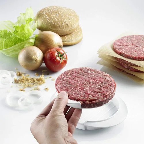 Vista 4 de QELEG - Prensa antiadherente para hamburguesas, molde para hacer hamburguesas, parrilla para hamburguesas jugosas de ternera regulares redondas