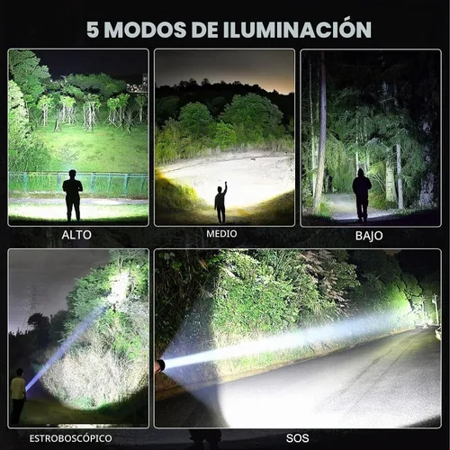 Vista 6 de Paquete de 4 linternas LED recargables de alto lúmenes, linterna súper brillante de 90,000 lúmenes, luz de flash potente ajustable con cable USB y 5