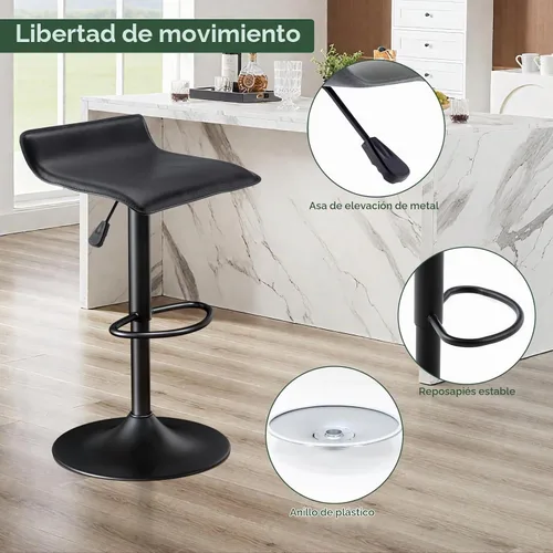 Vista 8 de Vogue Furniture Direct - Juego de 2 taburetes de bar ajustables, taburetes de bar giratorios de cuero sintético con elevación, silla de bar sin