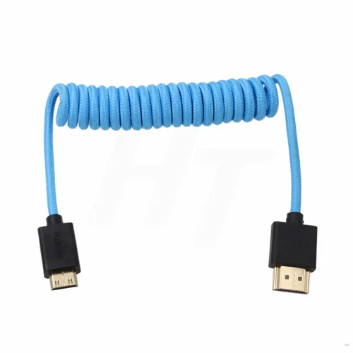 Vista 5 de 4K 60p 8K UHD Mini HDMI - Cable HDMI en espiral azul trenzado para Nikon D750 Sony Canon EOS R RP 5DIV ATOMOS Ninja V Portkeys Video Assist Monitor