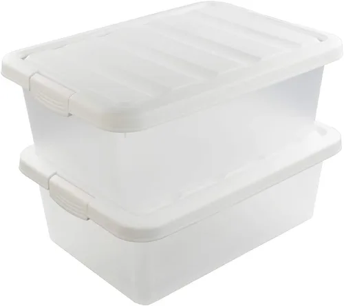 Vista 8 de Wekioger Caja de almacenamiento de plástico versátil con tapas negras, 14 cuartos de galón, 2 paquetes