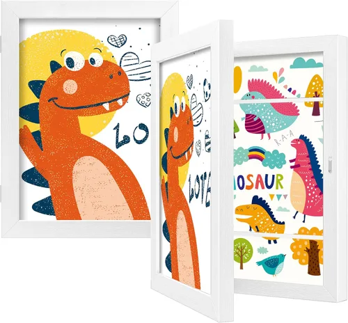 Vista 13 de BAIJIALI Marcos de arte negros para obras de arte infantiles, apertura frontal con capacidad para 150 dibujos, manualidades 3D, 2 paquetes de 8.5 x