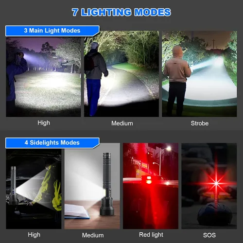Vista 2 de Cinlinso Linternas LED Recargables de Altos Lúmenes, 99,000 Lúmenes Linterna Súper Brillante con 7 Modos, Potentes Linternas Impermeables de Mano