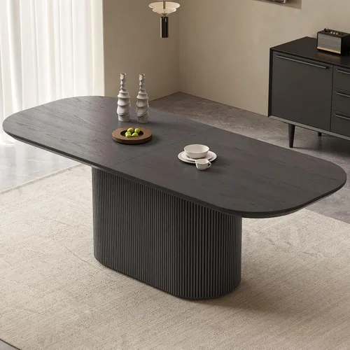 Vista 28 de Mesa de comedor ovalada de 63 pulgadas para 2-6 personas, mesa de cocina negra moderna, mesa de comedor rectangular de lujo, mesa de comedor