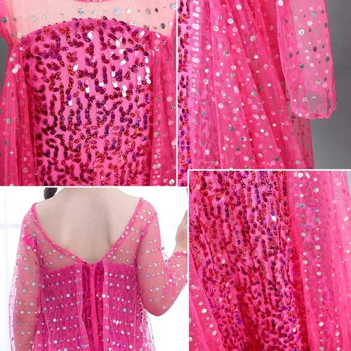 Vista 6 de Disfraz de princesa de lujo con capa larga brillante para fiesta de cumpleaños de niña