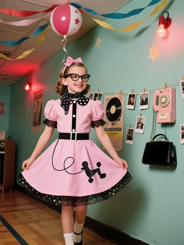 Vista 2 de Nuehoryu 50s Costumes for Girls 50s Poodle Dress with Polka-Dot Printed Scarf for Kids Halloween Costume
