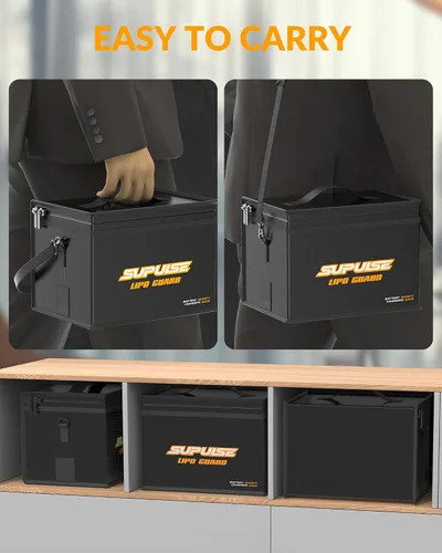 Vista 4 de SUPULSE Lipo Bolsa de batería ignífuga a prueba de explosiones Bolsa de gran capacidad para cargar batería y bolsa de protección de almacenamiento
