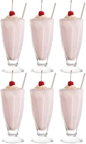 Vista 7 de Vikko Tazas de helado con base de vidrio, juego de 6 tazas de leche, vasos de malteada de 7.5 onzas, tazas de helado con base, vasos de postre