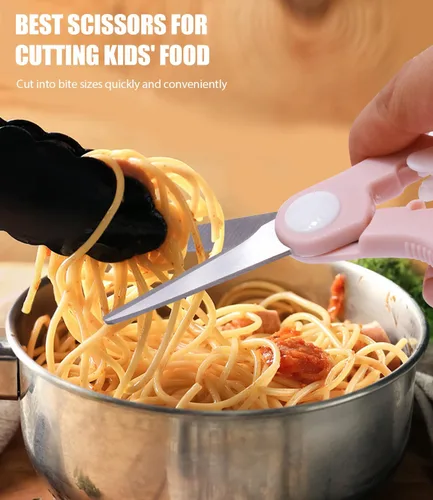 Vista 2 de Tijeras de comida para bebés, tijeras de cocina - Paquete de 2 tijeras portátiles saludables y lindas para niños con bloqueo de seguridad y estuche