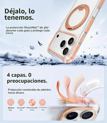 Vista 3 de TORRAS Funda con soporte magnético 360 para iPhone 17 Pro, ultra transparente, [compatible con MagSafe] [protección de grado militar 4X], funda