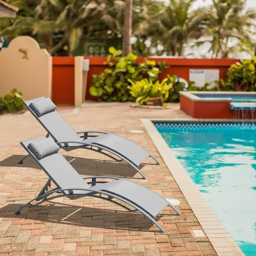Vista 12 de domi outdoor living Domi - Juego de 2 sillas de salón de aluminio para exteriores con 5 posiciones ajustables, tumbona al aire libre para piscina
